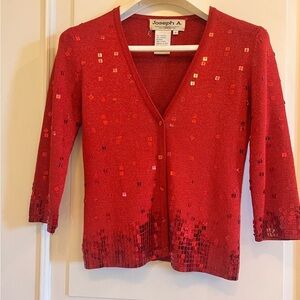 Joseph silk Red Cardigan with Sparkling sequence and V-Neck holiday party S